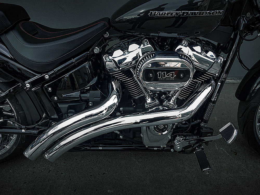 Radical Radius Exhaust - Chrome with Chrome End Caps. Fits Softail 2018up. - Freedom Performance Exhaust