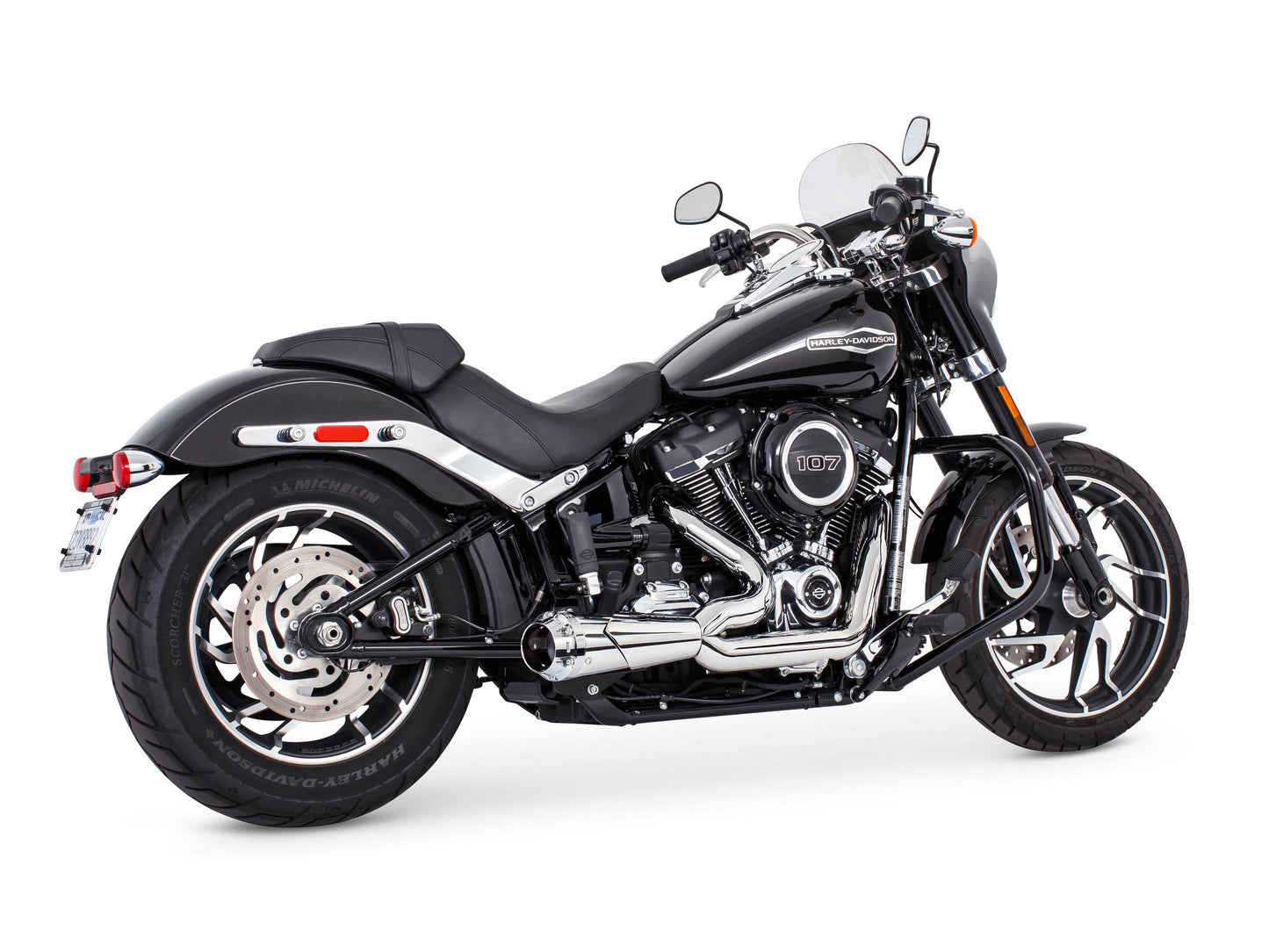 American Outlaw Shorty 2-into-1 Exhaust - Chrome with Chrome End Cap. Fits Softail 2018up. - Freedom Performance Exhaust