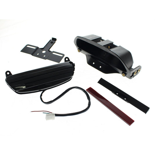 Hoglights Tri-Bar LED Taillight kit contents including plate bracket, reflector and wiring loom