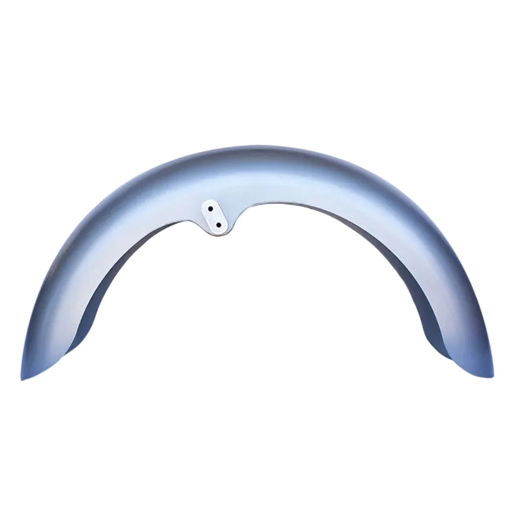 Metallic blue motorcycle fender on a white background