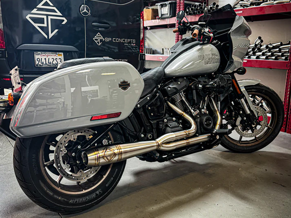 2-into-1 Elsinore Mid Length Exhaust - Stainless Steel. Fits Softail 2018up Non-240 Rear Tyre Models. - SP Concepts Exhaust