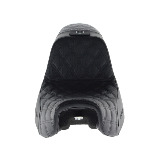 Pro Series San Diego Customs Performance Gripper Dual Seat with Backrest & Black Stitch. Fits Dyna 2006-2017