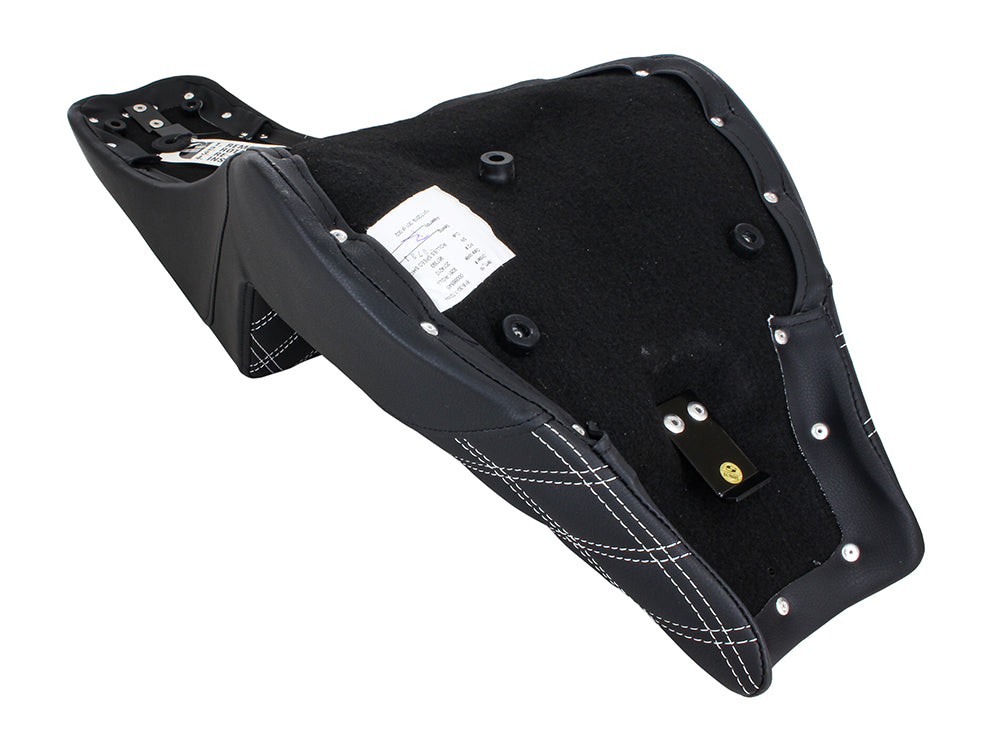 Step-Up LS Dual Seat with White Double Diamond Lattice Stitch. Fits Softail Street Bob 2018up & Standard 2020up