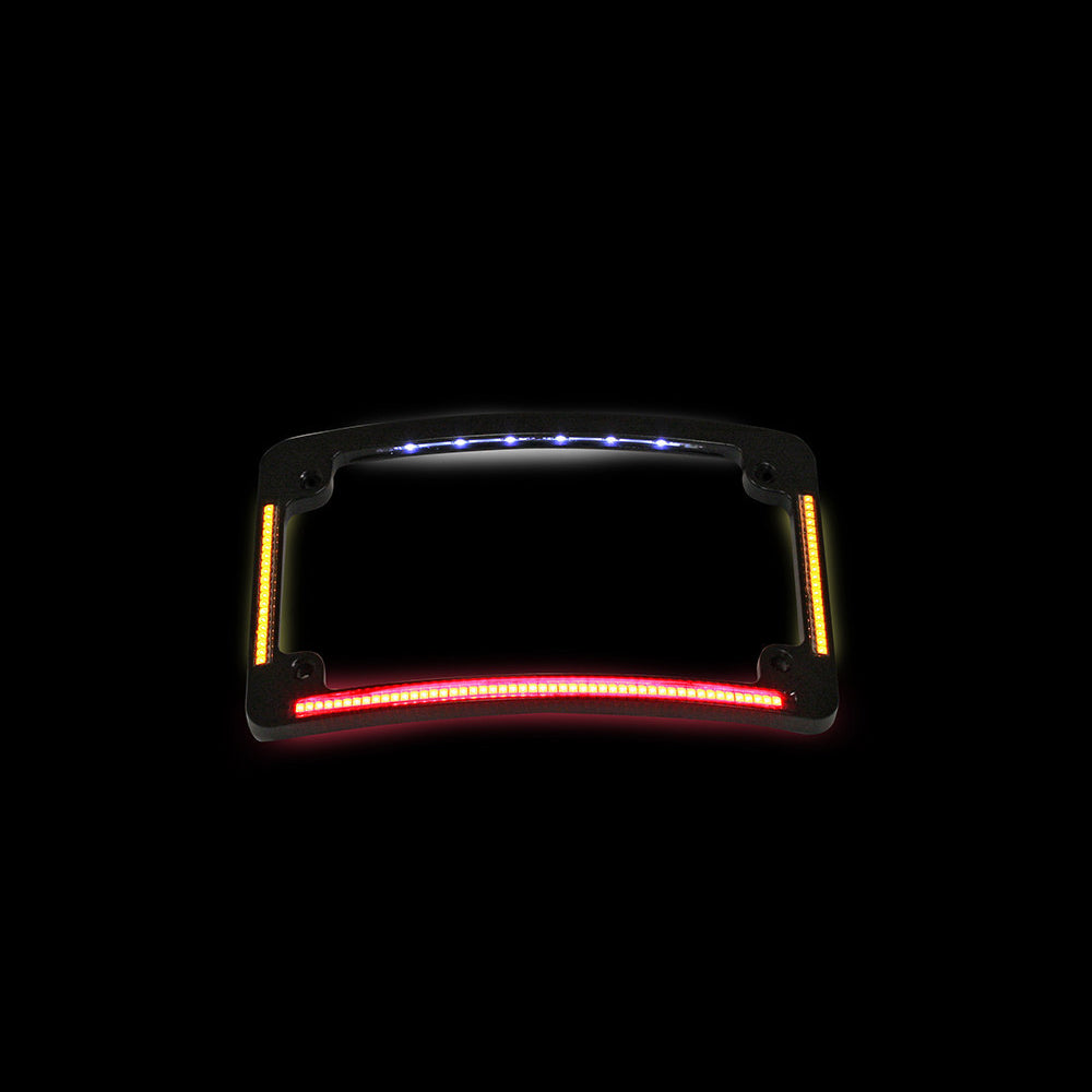 Custom Dynamics Curved Number Plate Frame with LED Amber Turn Signals & Red Brake Light