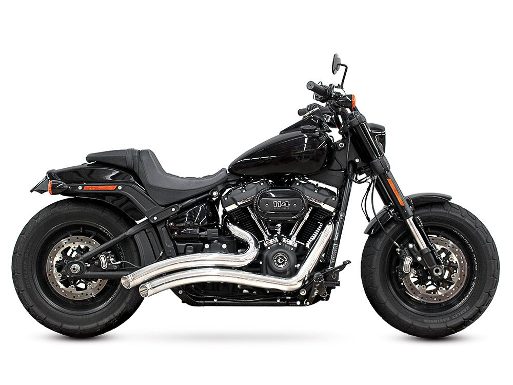 Sharp Curve Radius Exhaust - Chrome with Chrome End Caps. Fits Softail 2018up - Freedom Performance Exhaust