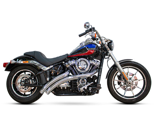 Radical Radius Exhaust - Chrome with Chrome End Caps. Fits Softail 2018up. - Freedom Performance Exhaust