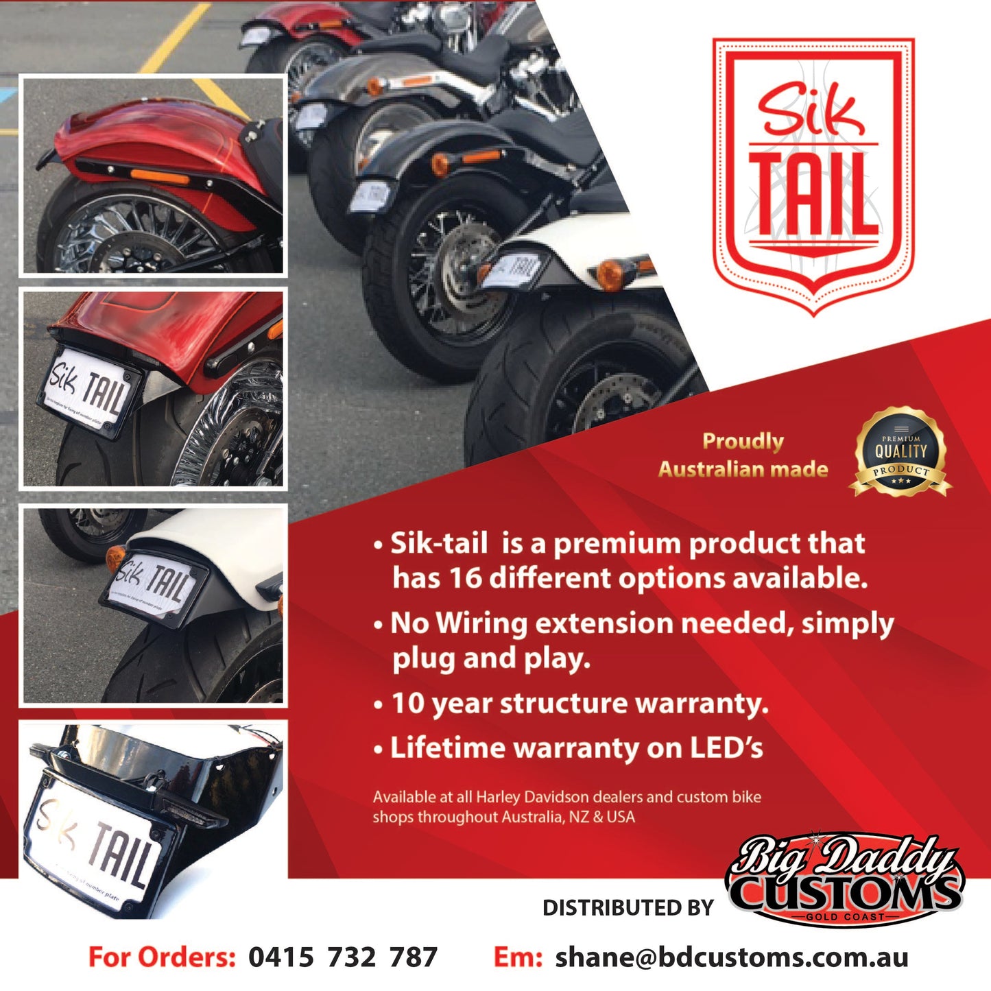 Big Daddy Customs SIK-Tail Plate Only Black – Street Bob 2018-Current