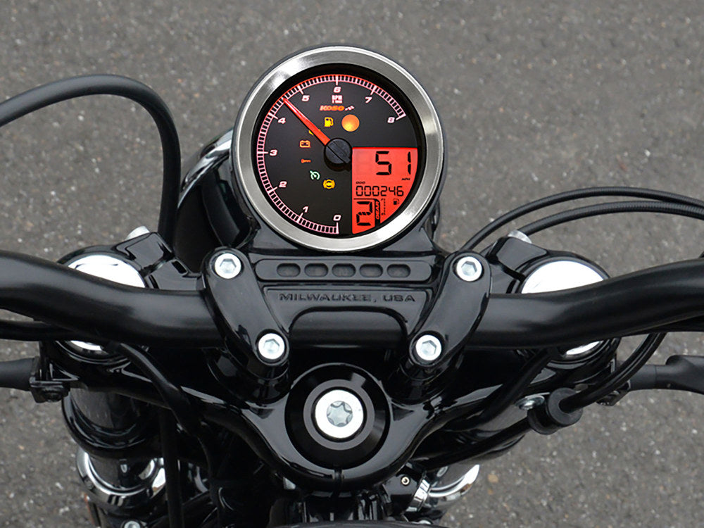 Koso 3-3/8in Round Speedometer with Tachometer – Fat Bob 2018–Up, Sportster 2014–2021, Dyna 2012–2017 & Softail 2011–2017