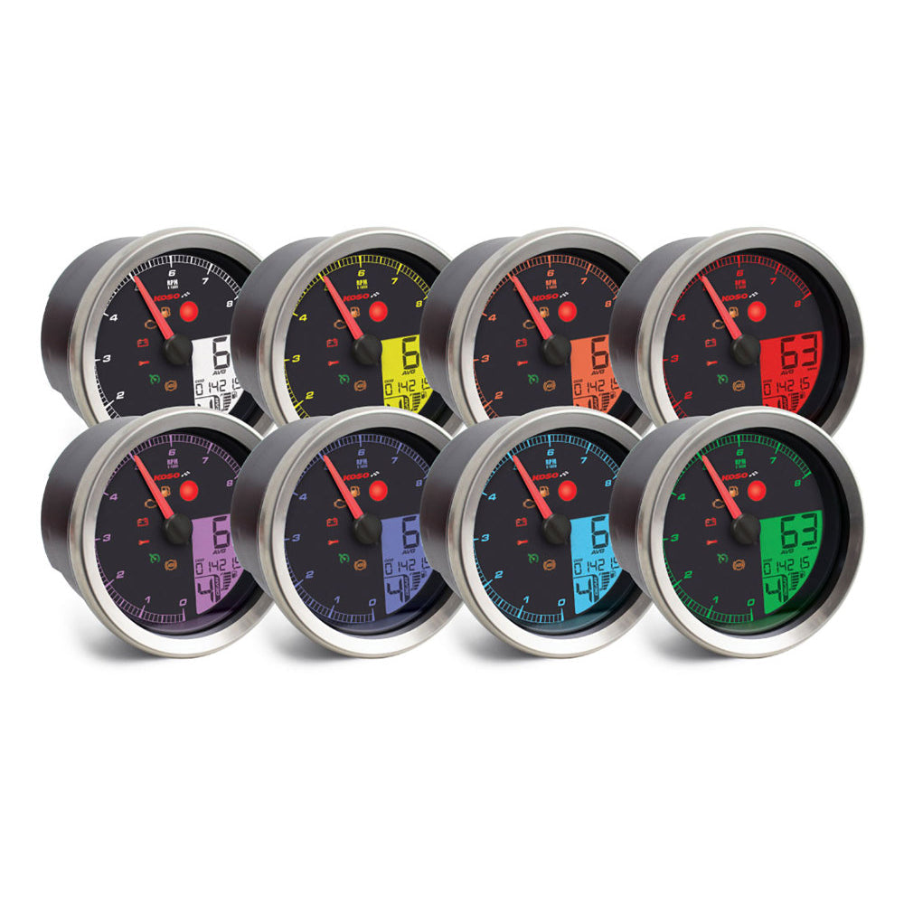 Koso 3-3/8in Round Speedometer with Tachometer – Fat Bob 2018–Up, Sportster 2014–2021, Dyna 2012–2017 & Softail 2011–2017