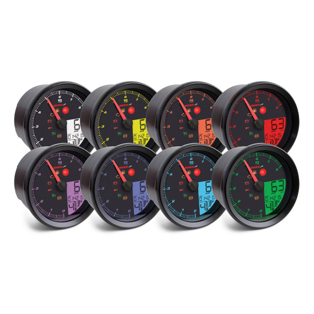 Koso 3-3/8in Round Speedometer with Tachometer – Fat Bob 2018–Up, Sportster 2014–2021, Dyna 2012–2017 & Softail 2011–2017
