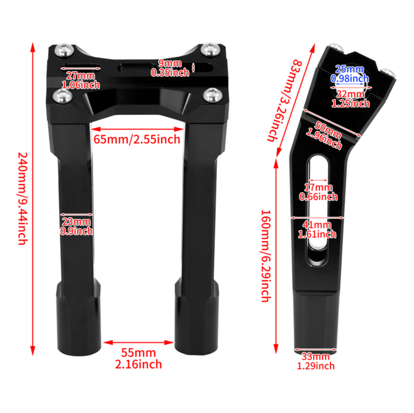 10" Handlebar Risers Pullback – Black – for 1" & 1.25" Bars