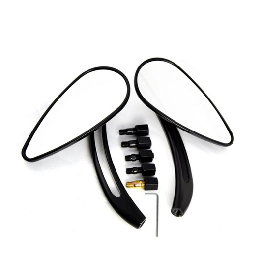 Teardrop Skull Mirrors – Satin Black – Harley 1982+