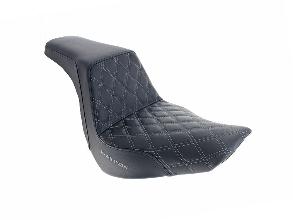 Step-Up LS Dual Seat with Dark Grey Double Diamond Lattice Stitch. Fits Sport Glide / Low Rider 2018up / Low Rider S 2020up / Low Rider ST 2022up