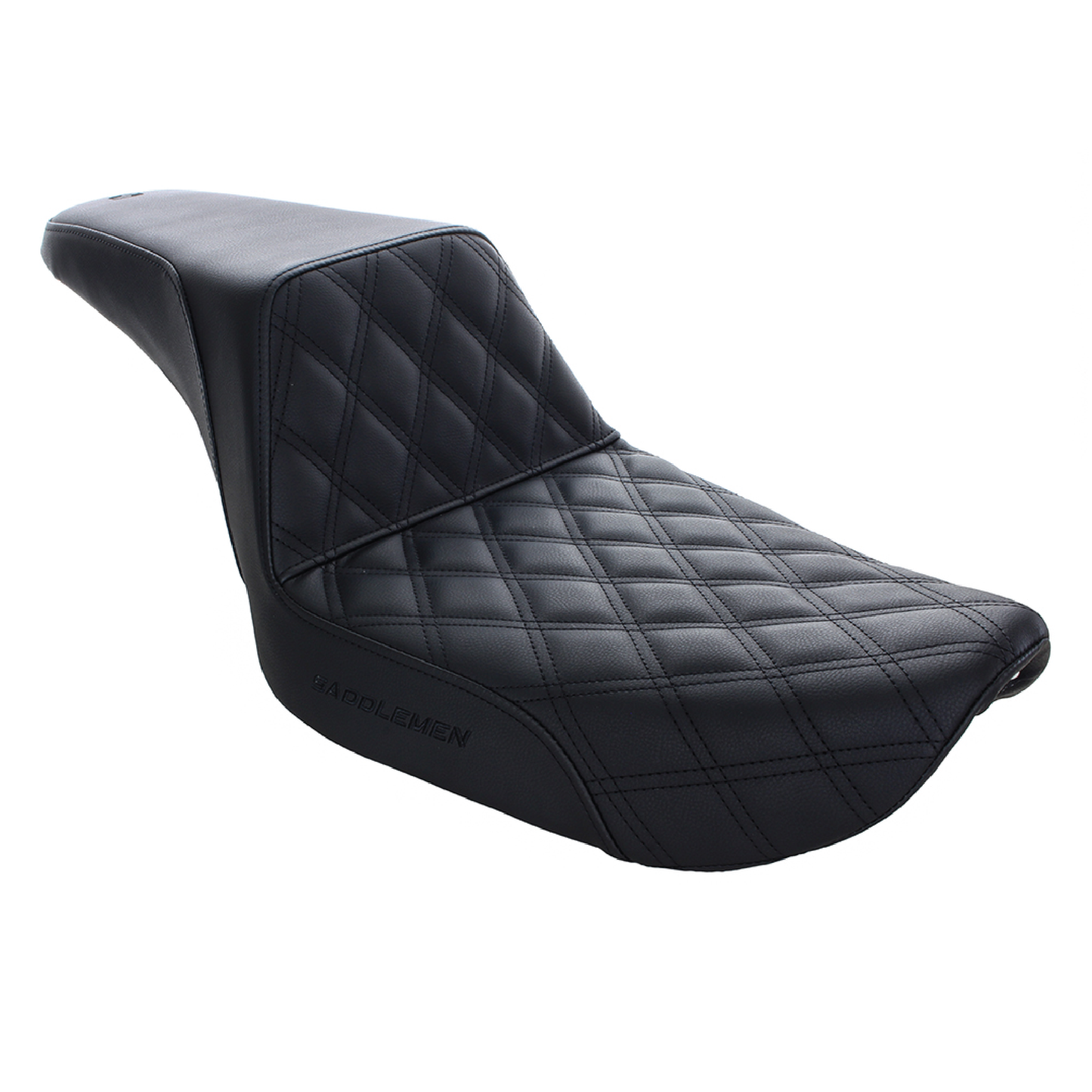 Step-Up LS Dual Seat with Black Double Diamond Lattice Stitch. Fits Dyna 1996-2003