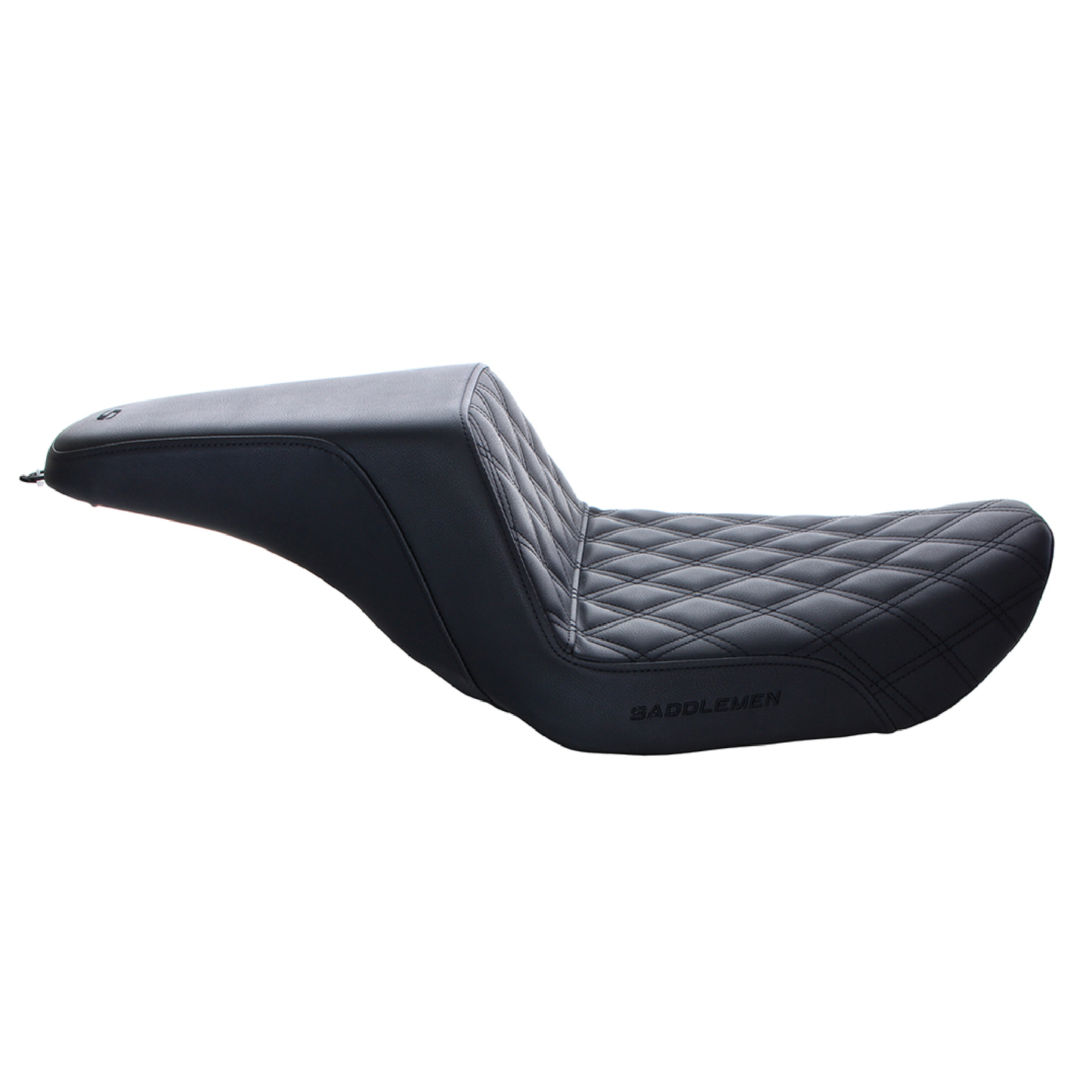 Step-Up LS Dual Seat with Black Double Diamond Lattice Stitch. Fits Dyna 1996-2003
