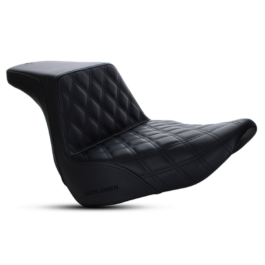 Step-Up LS Dual Seat with Black Double Diamond Lattice Stitch. Fits Sport Glide / Low Rider 2018up / Low Rider S 2020up / Low Rider ST 2022up