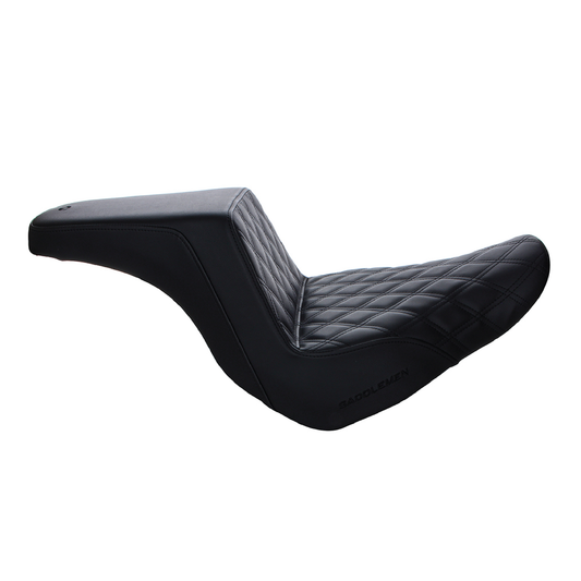 Step-Up LS Dual Seat with Black Double Diamond Lattice Stitch. Fits Sport Glide / Low Rider 2018up / Low Rider S 2020up / Low Rider ST 2022up