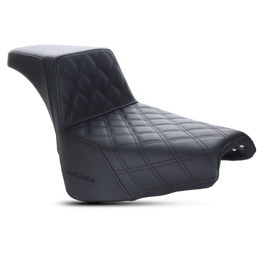 Step-Up LS Dual Seat with Black Double Diamond Lattice Stitch. Fits Softail Street Bob 2018up & Standard 2020up