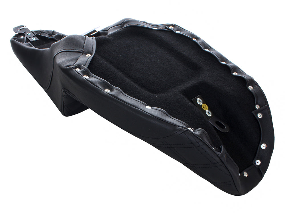 Step-Up LS Dual Seat with Black Double Diamond Lattice Stitch. Fits Dyna 1996-2003