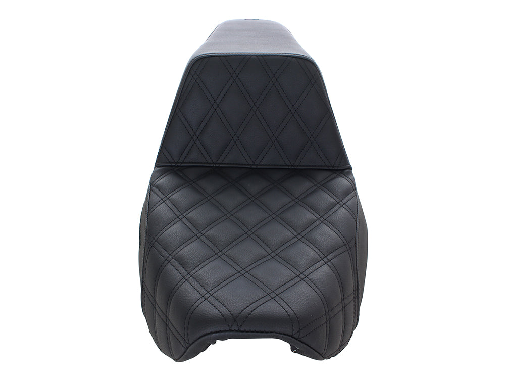 Step-Up LS Dual Seat with Black Double Diamond Lattice Stitch. Fits Dyna 1996-2003