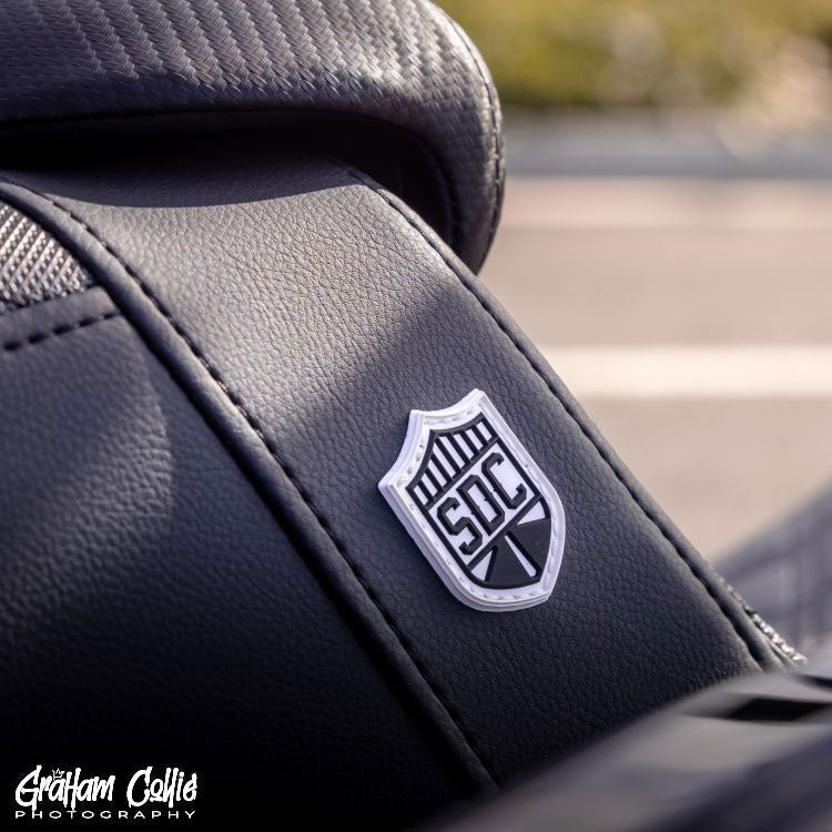 Pro Series San Diego Customs Performance Gripper Dual Seat with Backrest & Black Stitch. Fits Sport Glide / Low Rider 2018up / Low Rider S 2020up / Low Rider ST 2022up
