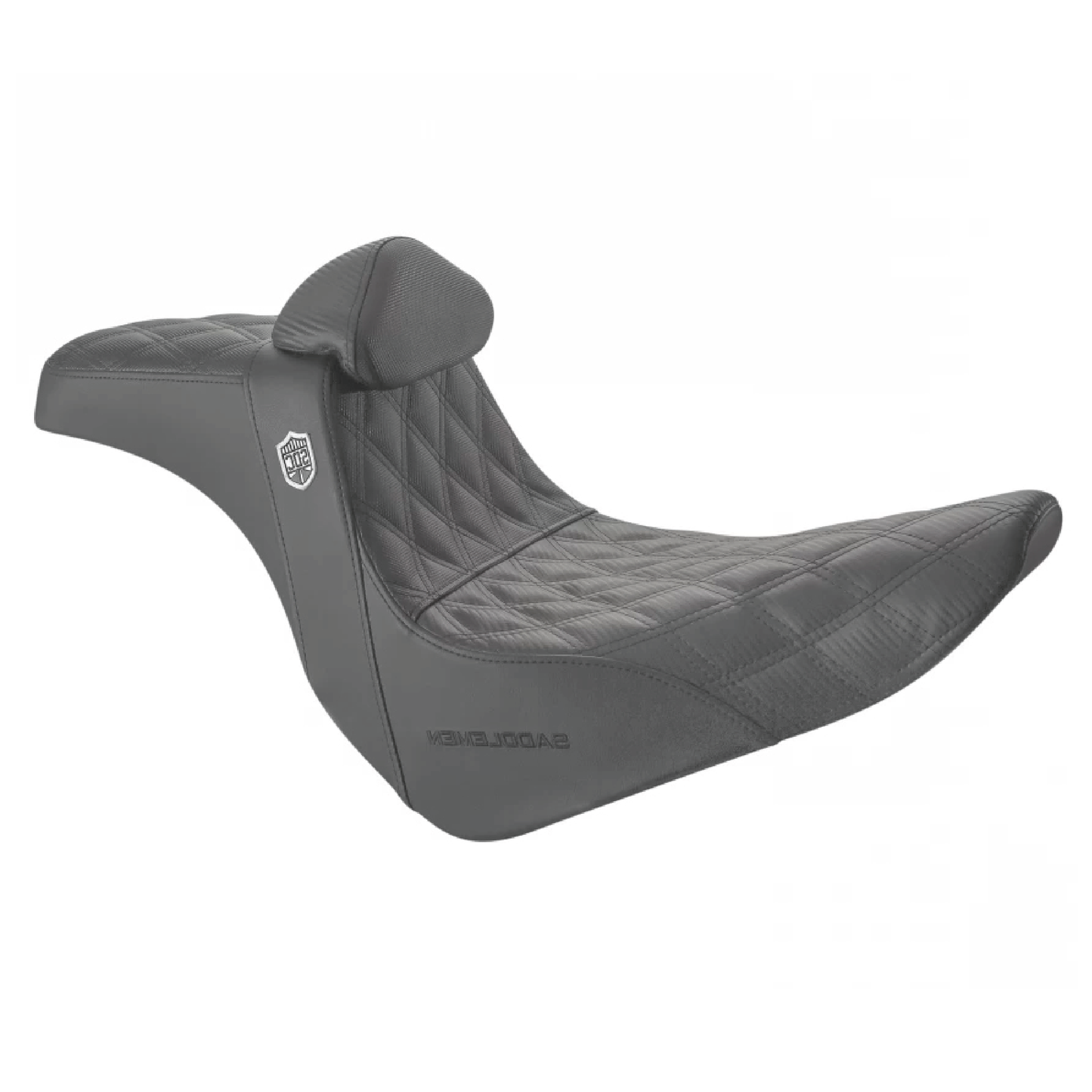 Pro Series San Diego Customs Performance Gripper Dual Seat with Backrest & Black Stitch. Fits Sport Glide / Low Rider 2018up / Low Rider S 2020up / Low Rider ST 2022up