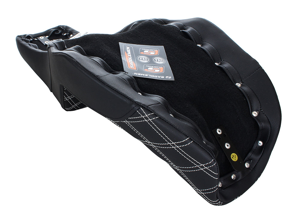 Step-Up LS Dual Seat with White Double Diamond Lattice Stitch. Fits Dyna 2006-2017