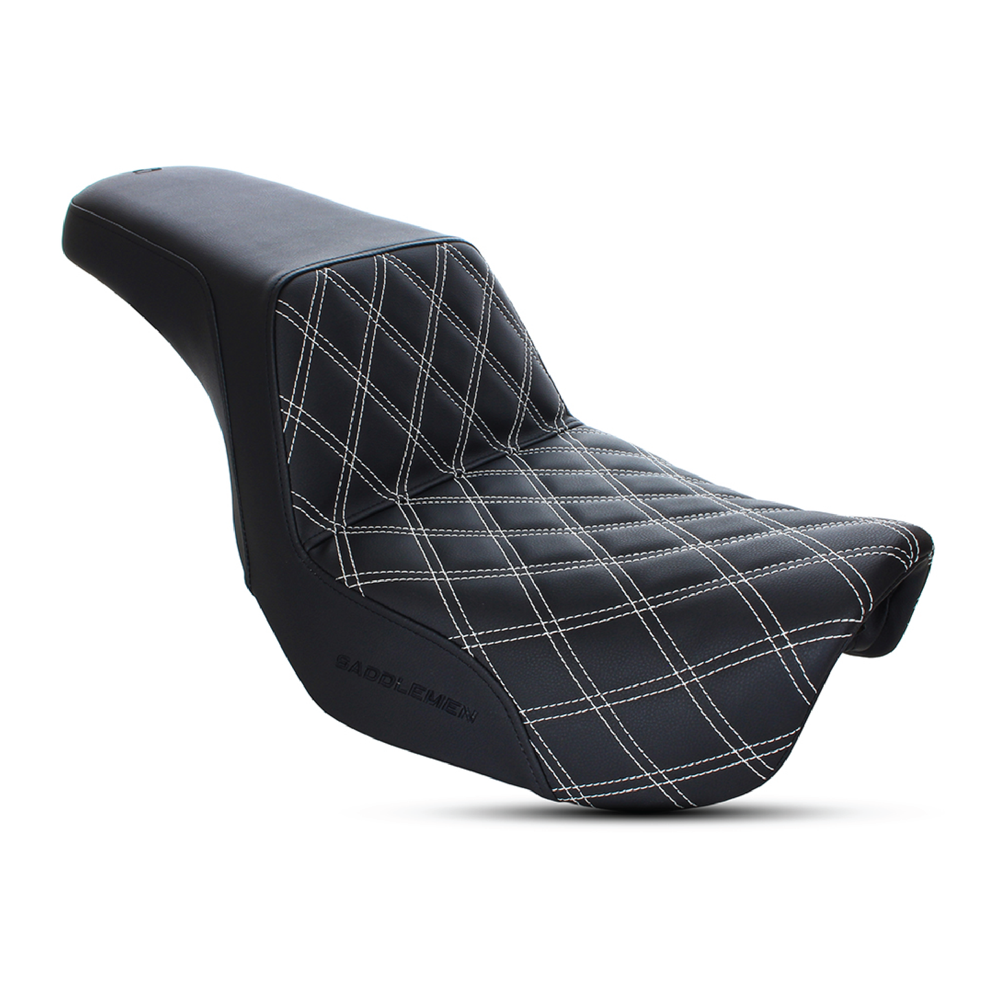 Step-Up LS Dual Seat with White Double Diamond Lattice Stitch. Fits Dyna 2006-2017