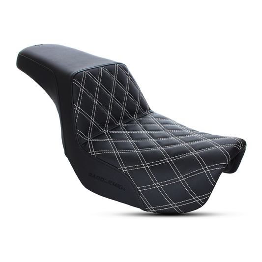 Step-Up LS Dual Seat with White Double Diamond Lattice Stitch. Fits Dyna 2006-2017