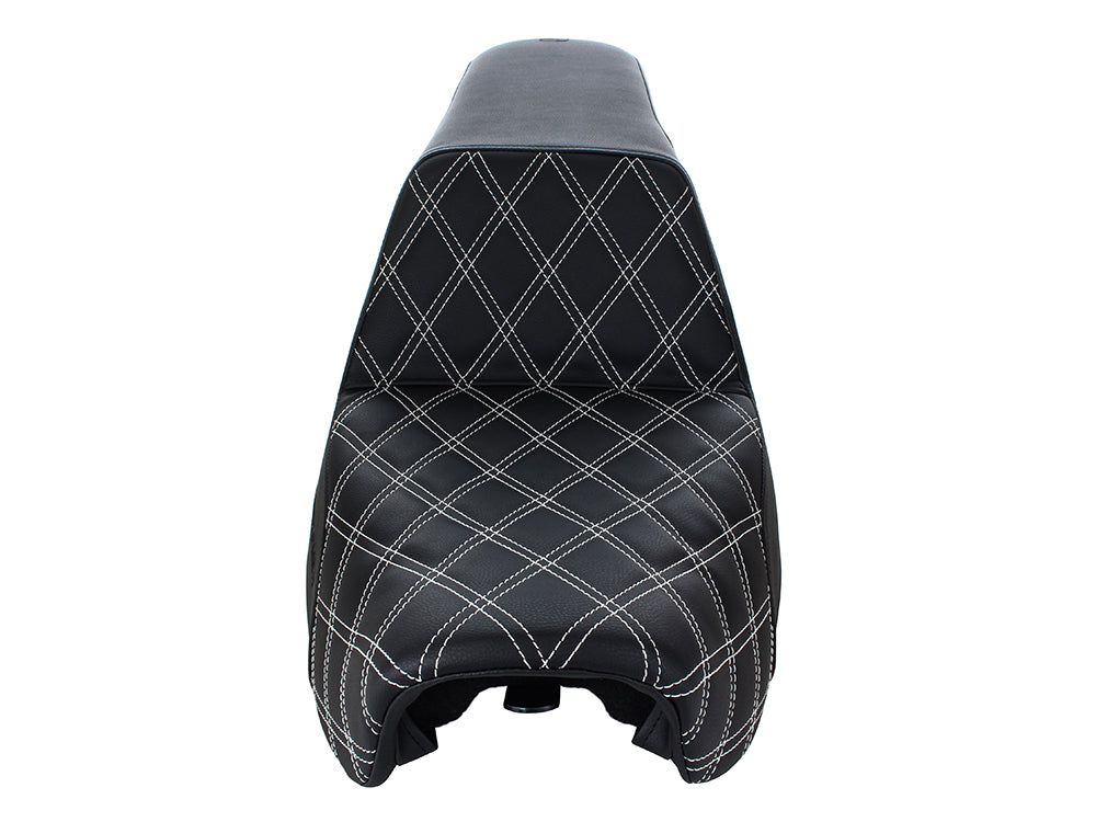 Step-Up LS Dual Seat with White Double Diamond Lattice Stitch. Fits Dyna 2006-2017