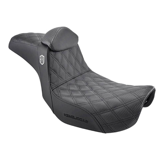 Pro Series San Diego Customs Performance Gripper Dual Seat with Backrest & Black Stitch. Fits Dyna 2006-2017