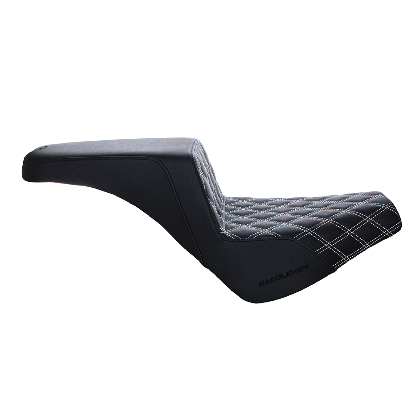 Step-Up LS Dual Seat with White Double Diamond Lattice Stitch. Fits Softail Street Bob 2018up & Standard 2020up