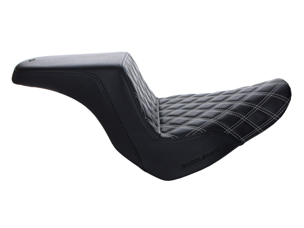 Step-Up LS Dual Seat with Silver Double Diamond Lattice Stitch. Fits Sport Glide / Low Rider 2018up / Low Rider S 2020up / Low Rider ST 2022up