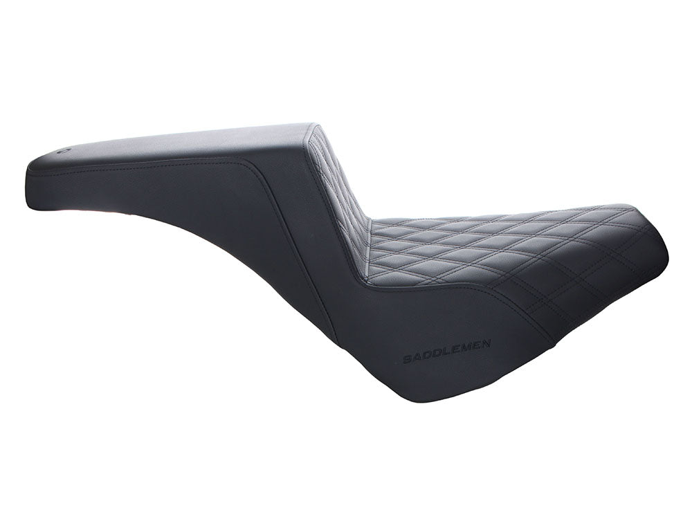 Step-Up LS Dual Seat with Black Double Diamond Lattice Stitch. Fits Softail Street Bob 2018up & Standard 2020up